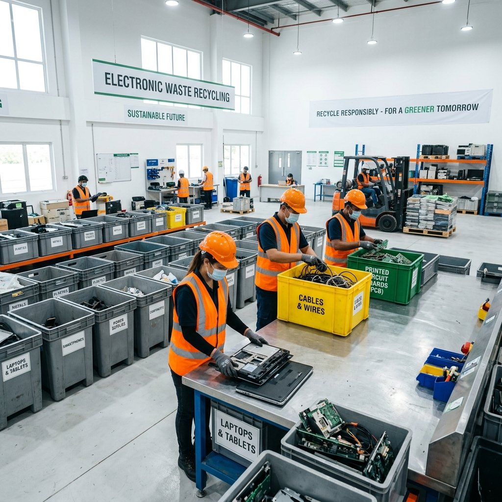Workers responsibly recycling electronic waste